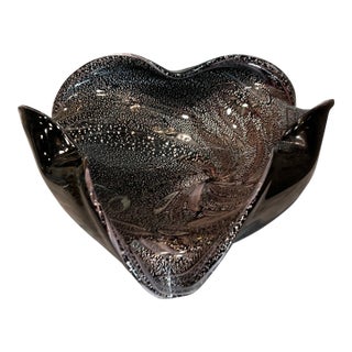 Black Murano Glass Catchall Ashtray With Confetti Swirl For Sale