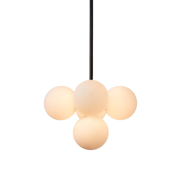 Metal Bunch Pendant, Black, 20in H, Modern, 5 Inch Glass Globes, by Research.Lighting, Modern, Minimal Hanging Light For Sale - Image 7 of 8