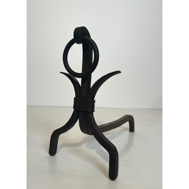 Pair of modernist wrought iron andirons For Sale - Image 6 of 12