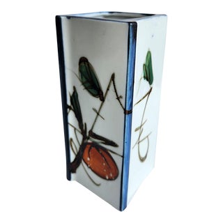 1960s Otagiri Japan Square Ceramic Vase With Fruit Detail For Sale