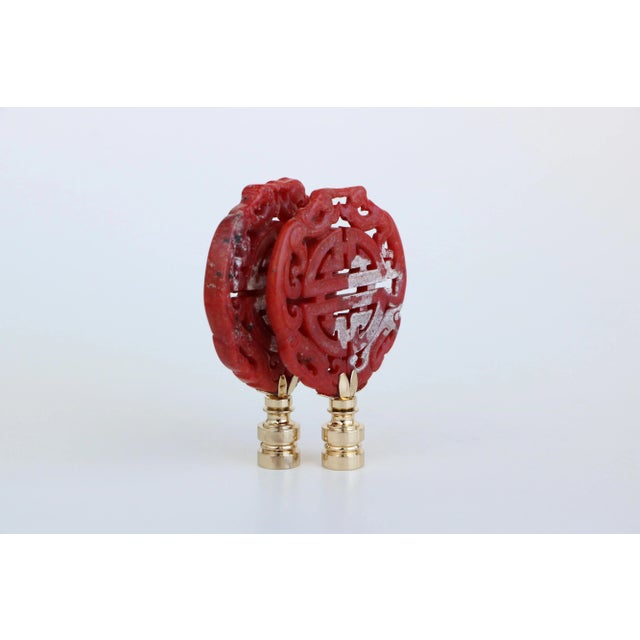 Chinese Chinese Longevity Symbol Lamp Finials on Golden Brass Hardware - a Pair For Sale - Image 3 of 4