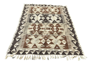 1980s Decorative Handwoven Oushak Boho Style Turkish Motif Kilim Rug
