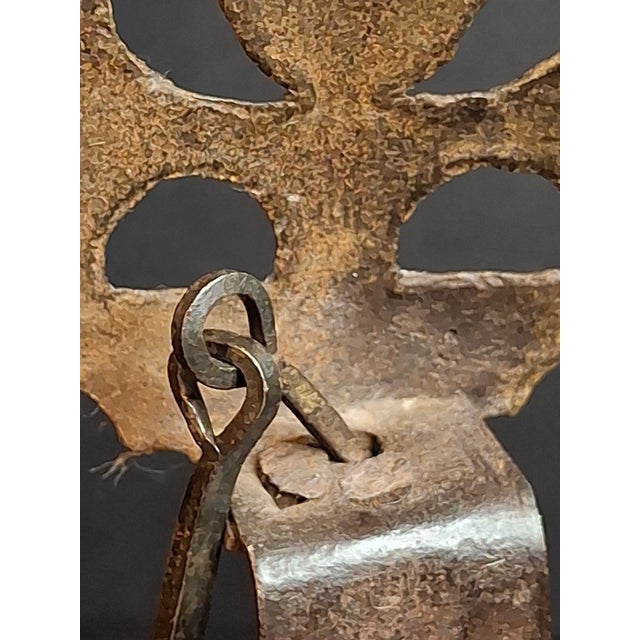 Copper Rare 18th C Wrought Iron Double Crusie Phoebe Grease Lamp Bird Motif Folk Art For Sale - Image 8 of 18