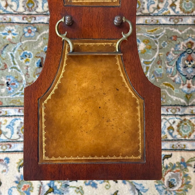 Wood Antique 19th Century Weiman Heirloom Mahogany and Gold Tooled Leather Inlays Tea Table With Folding Brass Carry Handle For Sale - Image 7 of 10