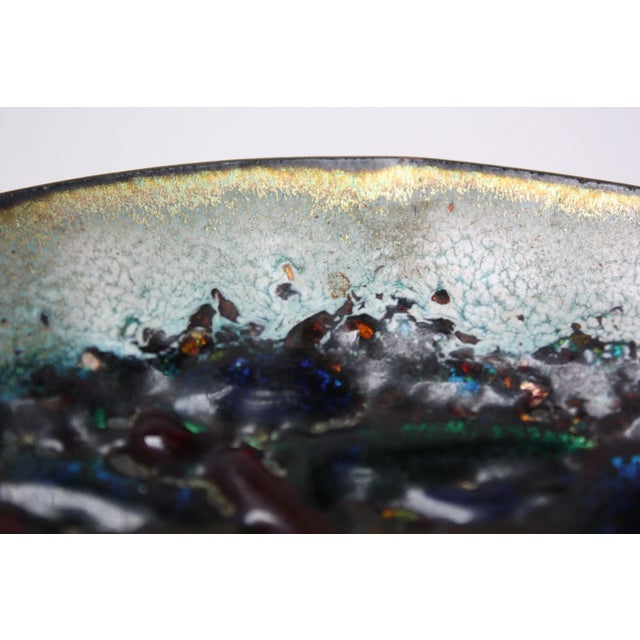 Modernist Green Enamel on Copper Dish With Glass Decoration For Sale - Image 9 of 12