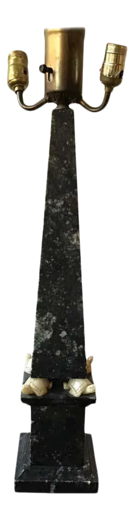 1950s Marble Obelisk Lamp with Jade Turtles