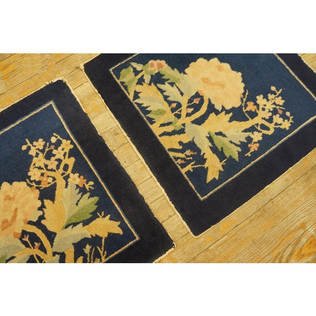 1920s Black Floral Modern Antique Chinese Peking Rug 2' 0'' X2' 0'' Hand Knotted Wool Carpet For Sale - Image 4 of 11