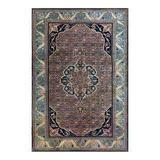 Distinguished Medallion in the Center in a Black Ground Color Antique Persian Bijar Rug For Sale