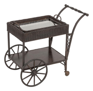 Vintage Brown Painted Wicker Tea Trolley