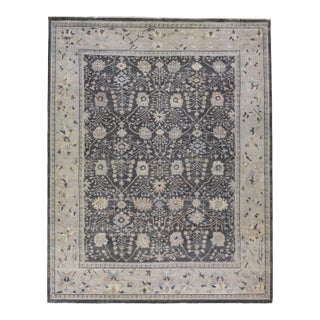 Apadana's Artisan Collection Handmade Charcoal Wool Rug With Allover Motif For Sale