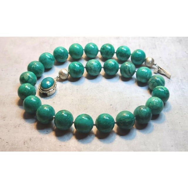 Arizona Chrysocolla Beaded Necklace With Sterling Silver Chrysocolla Clasp, 18" For Sale - Image 9 of 10