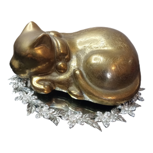 1970s Dolbi Cashier's Brass Sleeping Cat Figurine Made in Korea