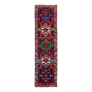 Red Vintage Turkish Handmade Multicolor Tribal Pattern Wool Runner For Sale