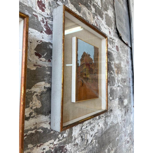 Pair of Vintage Italian Architectural Oil Paintings – Shadowbox Framed – Sourced in Parma, Italy For Sale - Image 4 of 7