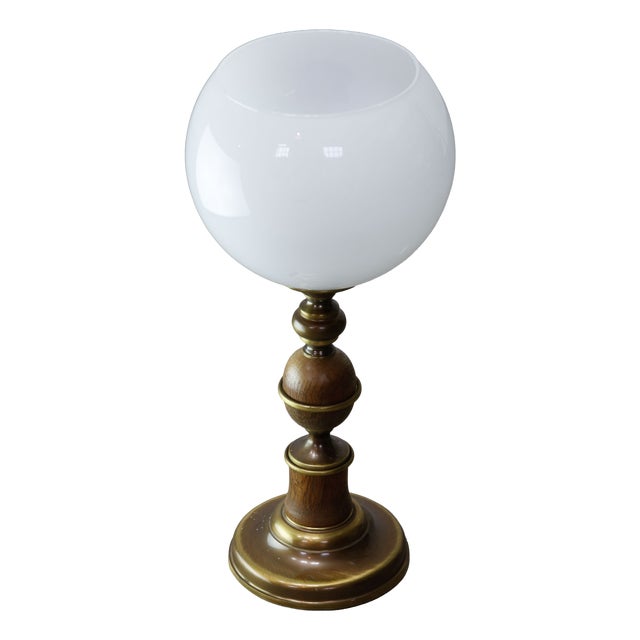 Vintage Italian Brass and Opaline Table Lamp, 1970s For Sale