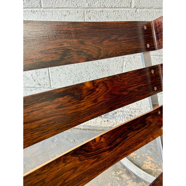 Rare Pair of Mid Century Modern Rosewood and Chrome Barcelona Style Chairs Froscher Germany For Sale - Image 10 of 11