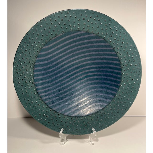 Masuo Ojima Ceramic Platter 18” Vintage Studio Pottery Green Lavender Wall Art Description: Vintage Ceramic Platter by...