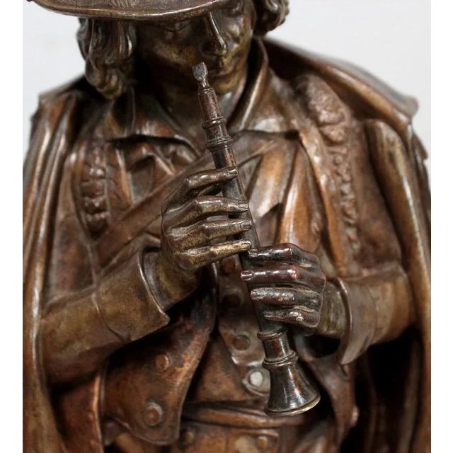 Metal Bronze and Marble Flute Player Clock by C. A. Calmels, Late 1800s For Sale - Image 7 of 18
