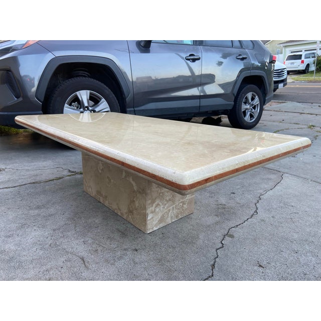 Vintage Mid Century Modern Italian Travertine Polished Marble Coffee Table For Sale - Image 11 of 12