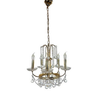 Brass and Lead Crystal Five-Light Chandelier from Schröder, 1970s For Sale