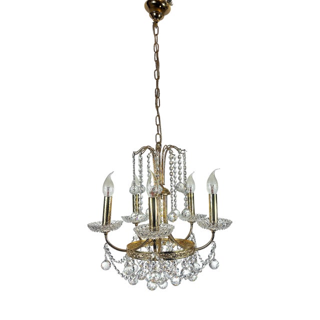 Brass and Lead Crystal Five-Light Chandelier from Schröder, 1970s For Sale