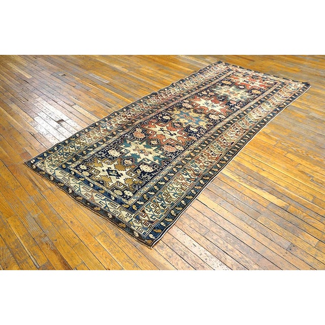 Traditional 1890s Dark Blue Geoemtric Antique Caucasian Shirvan Runner Rug 3'8" X 8'3" Handknotted Wool Carpet For Sale - Image 3 of 5