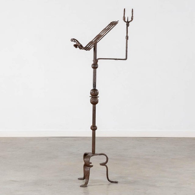 Early 19th Century Gothic Revival Wrought Iron Lectern or Music Stand With Articulated Candle Mount For Sale - Image 4 of 10