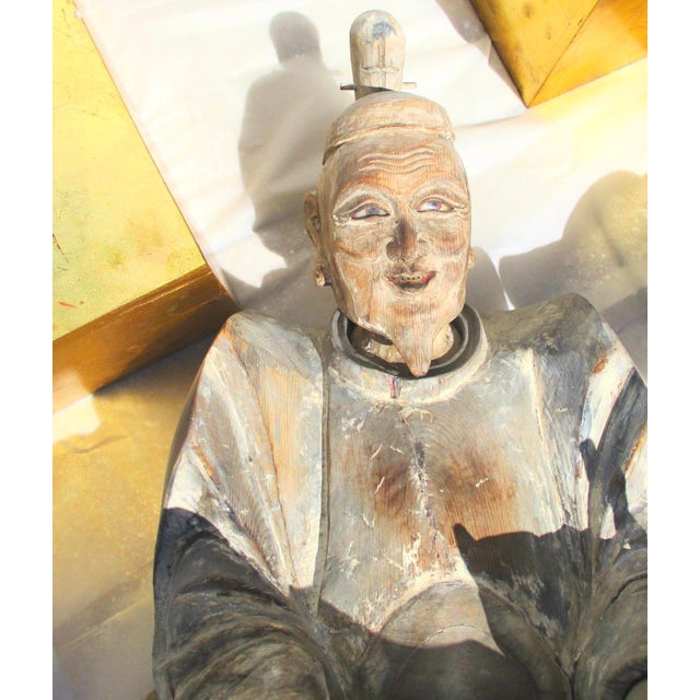 Wood Edo Shinto Wooden Priests Circa 1850s Japan - A Pair of 2 For Sale - Image 7 of 17