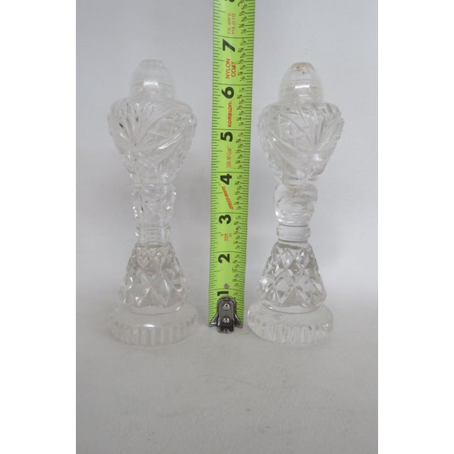 1940s Bohemian Crystal Salt and Pepper Shaker Pair of 2 Pedestal Base Cut Glass For Sale - Image 11 of 12