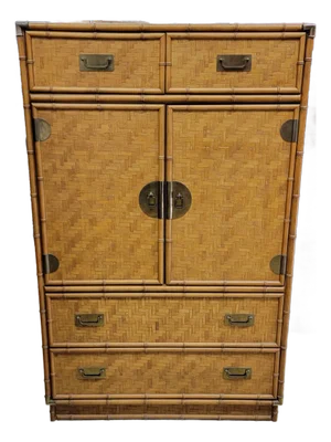 1970s Woven Rattan Dixie Dresser / Cabinet