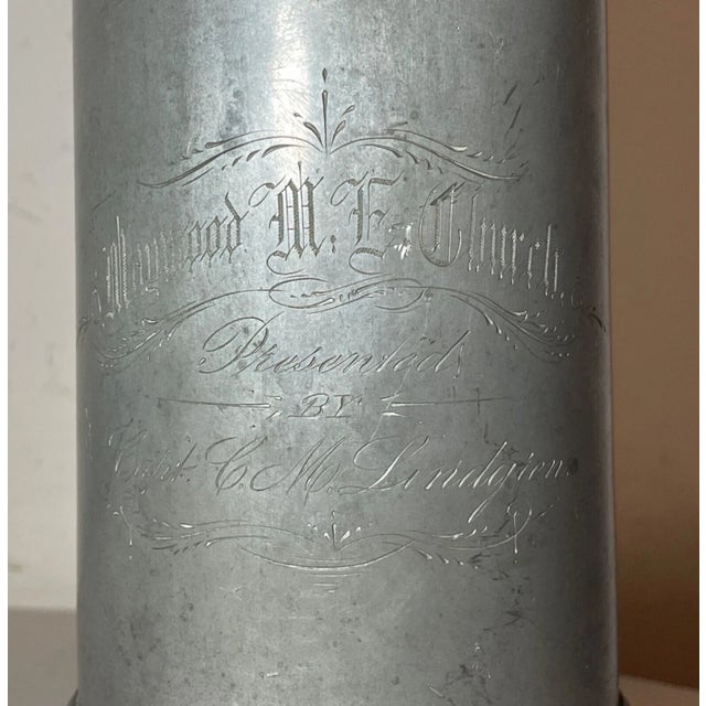 Metal Antique 1800's Pewter Methodist Episcopal Church Presentation Tankard Flagon For Sale - Image 7 of 15