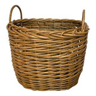 1990s Large Oval Woven Handled Basket For Sale