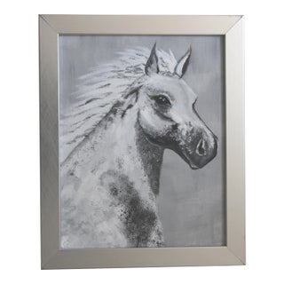 Black & White Horse Portrait Minimalism Expressionism Folk Art Original Oil Painting by Cleo Plowdn For Sale