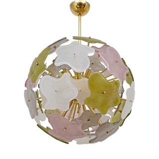 Italian Murano Glass Sputnik Chandelier in Pastel Colors and Polished Brass, 2000 For Sale