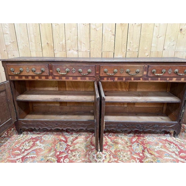 Wood Large Louis XV Sideboard in Oak with Marquetry For Sale - Image 7 of 10