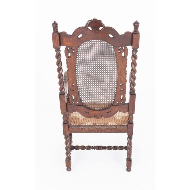 Cromwellian Farmhouse Carved Oak Twist Barley Armchairs, 1890s, Set of 2 For Sale - Image 5 of 9