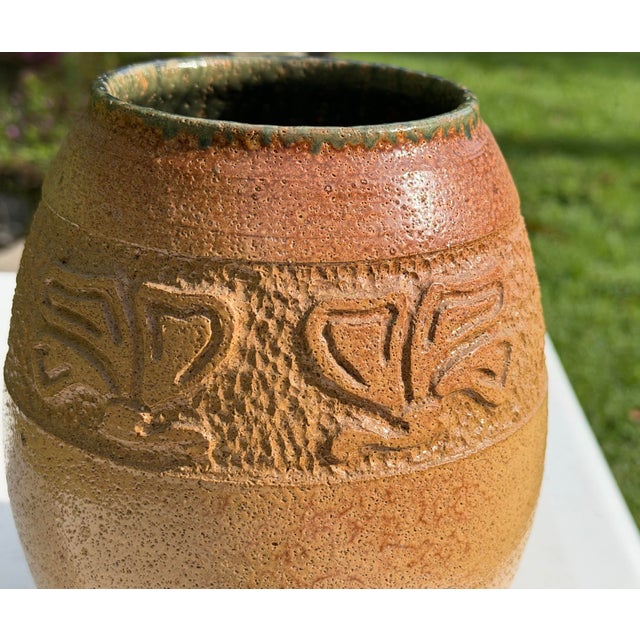 Vintage 10” Handcrafted Lidded Studio Pottery Vessel With Incised Motif For Sale - Image 11 of 12