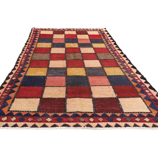 Mid-Century Modern Vintage Persian Checkerboard Rug - 04'07 X 09'02 For Sale - Image 3 of 9