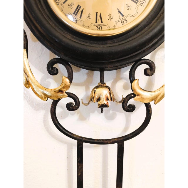 French Vintage French Wrought Iron Gilt Tole Wall Clock For Sale - Image 3 of 8
