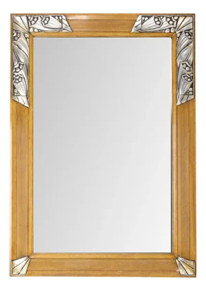 French Art Deco Mirror in Metal with Pine Framework with Flowers, 1930