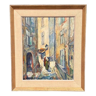 Emil Hellbom, Gamla Stan (Town), 1920s, Oil on Panel, Framed For Sale