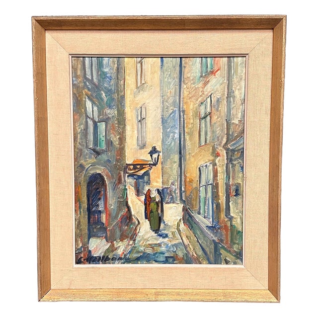 Emil Hellbom, Gamla Stan (Town), 1920s, Oil on Panel, Framed For Sale