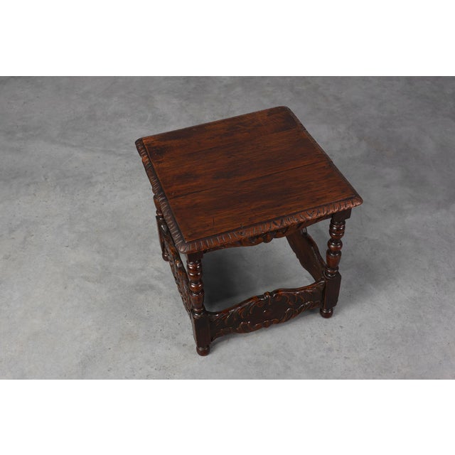 Brown Belgian Oak Carved Square Side Table, 1700s For Sale - Image 8 of 14