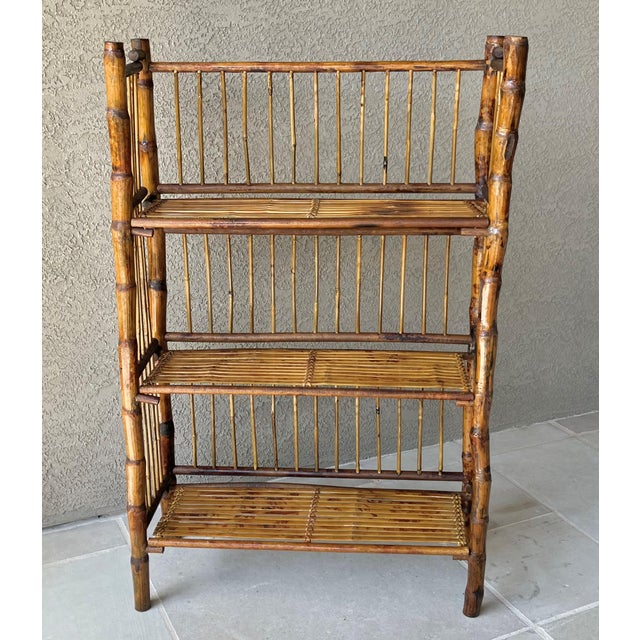 Mid 20th-Century 3-Tier Tortoiseshell Bamboo Bookshelf – Folds Flat for Storage For Sale - Image 17 of 18