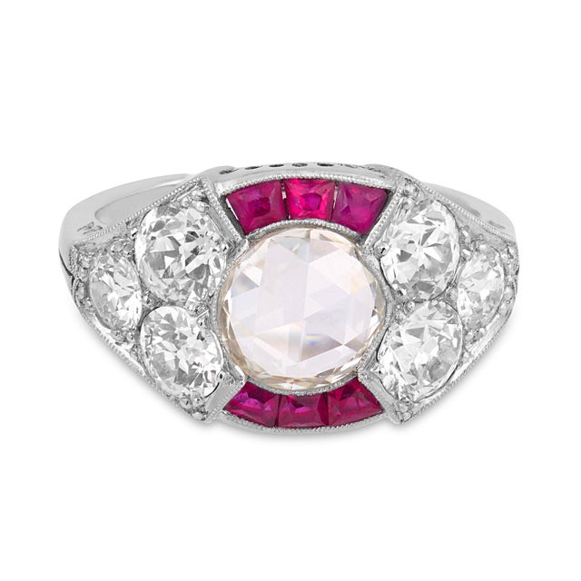 Art Deco 1930s Art Deco Gia 1.03 Carat Rose Cut Diamond Ruby Platinum Engagement Ring, Size 6.5 For Sale - Image 3 of 7