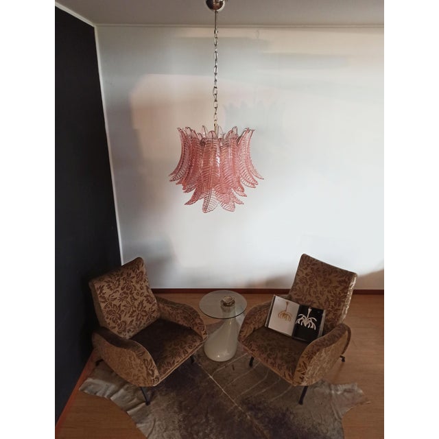 Italian Murano Six-Tier Felci Glass Chandelier with 36 Pink Glasses For Sale - Image 4 of 18