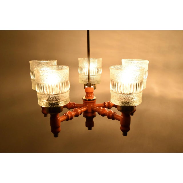 Mid-Century Wood Chandelier attributed to Instala Jilove U Decina, 1960s For Sale - Image 4 of 13
