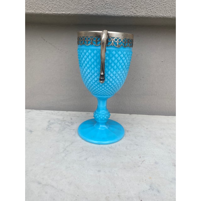 French French Aqua Milk Glass Two-Handled Cup Circa 1890 For Sale - Image 3 of 5