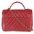 Chanel Red Chevron Calfskin Top Handle Flap Bag For Sale - Image 4 of 9