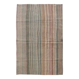 Vintage Turkish Kilim With Vertical Stripes in Sage Green, Sand, and Faded Rose For Sale